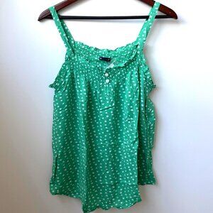 GAP Green & White Polka Dot Tank w/ Ruffled Edges, Size XL - NWT